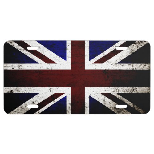 Black Grunge England Flag 1 License Plate