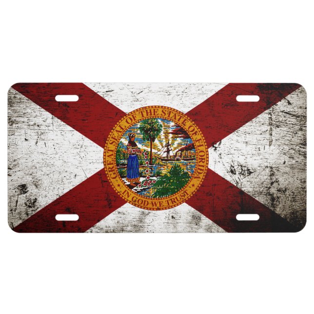 Black Grunge Florida State Flag License Plate (Front)