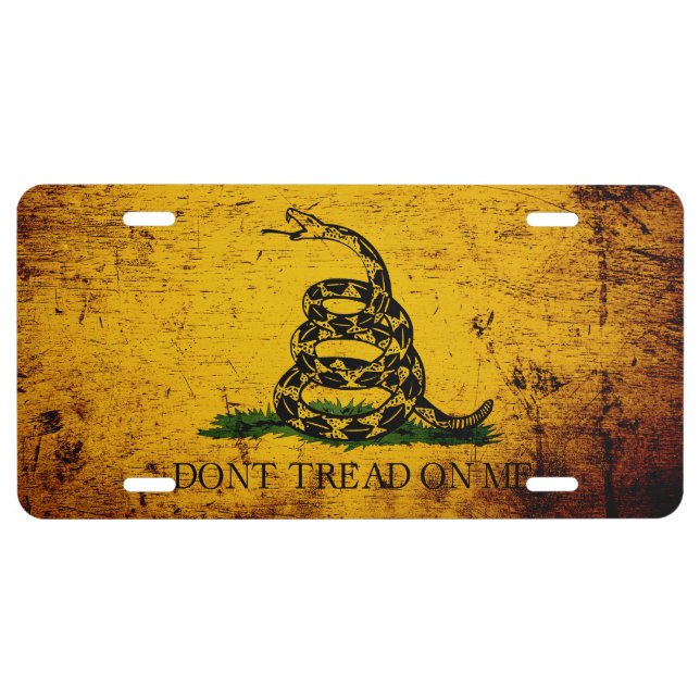 Black Grunge Gadsden Flag 1 License Plate (Front)