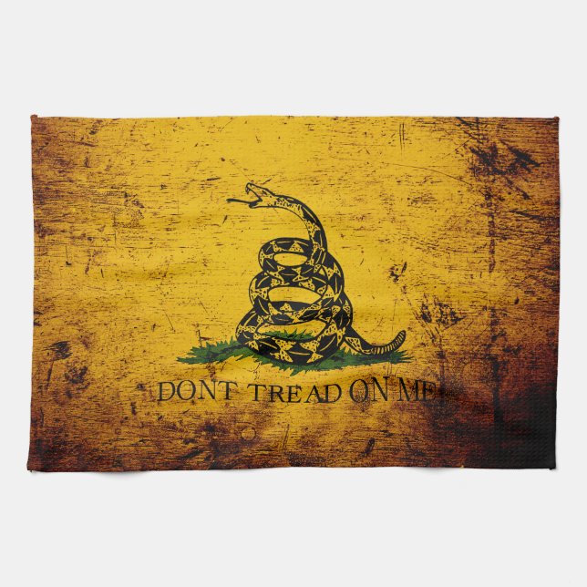 Black Grunge Gadsden Flag Kitchen Towel (Horizontal)