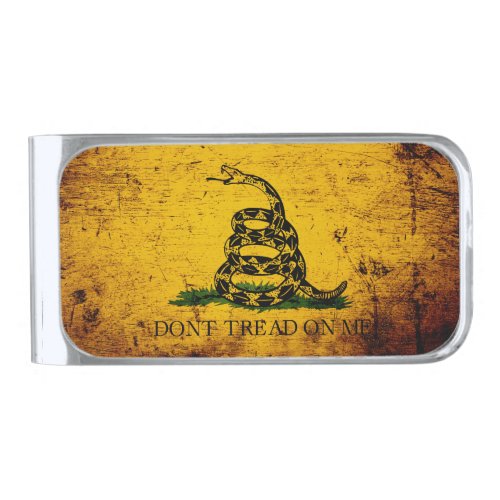 Black Grunge Gadsden Flag Silver Finish Money Clip