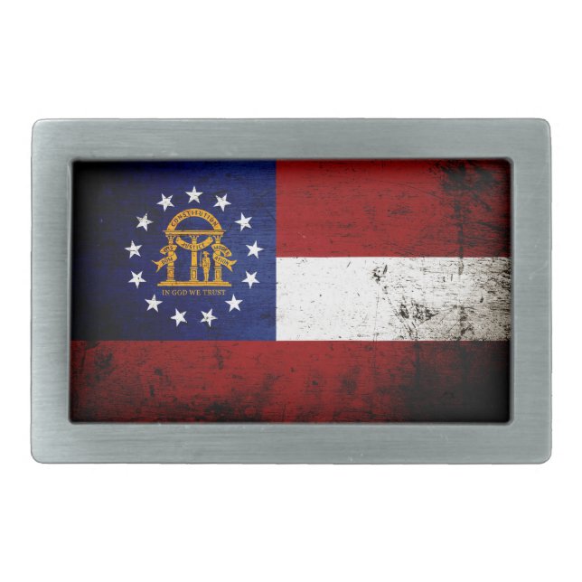 Black Grunge Georgia State Flag Rectangular Belt Buckle (Front)