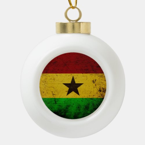 Black Grunge Ghana Flag Ceramic Ball Christmas Ornament