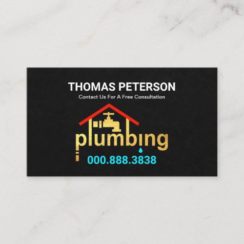 Black Grunge Gold Home Plumbing Business Card