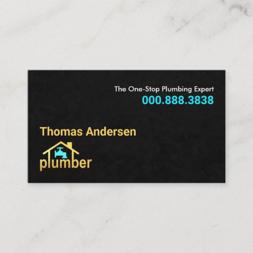 Black Grunge Gold Plumber Home Business Card