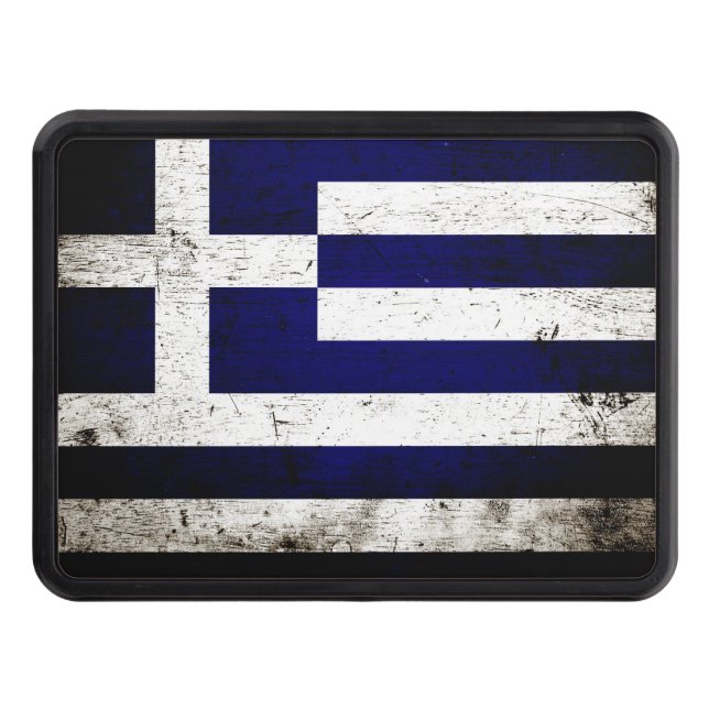 Black Grunge Greece Flag Hitch Cover (Front)