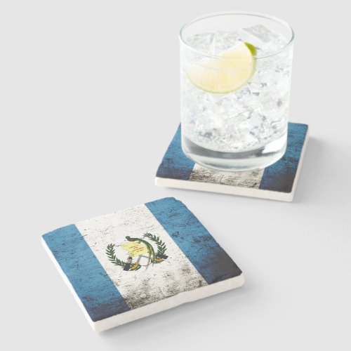 Black Grunge Guatemala Flag Stone Coaster