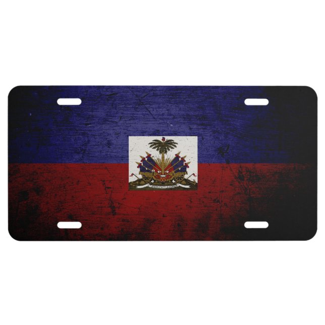 Black Grunge Haiti Flag License Plate (Front)