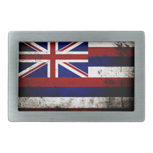 Black Grunge Hawaii State Flag Belt Buckle
