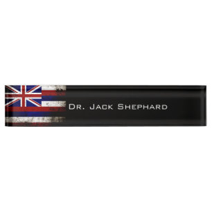 Black Grunge Hawaii State Flag Desk Name Plate