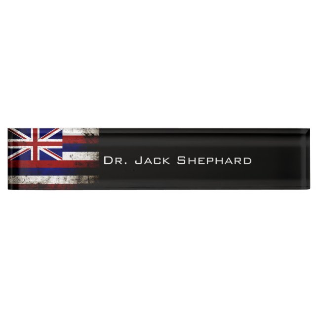 Black Grunge Hawaii State Flag Desk Name Plate (Front)