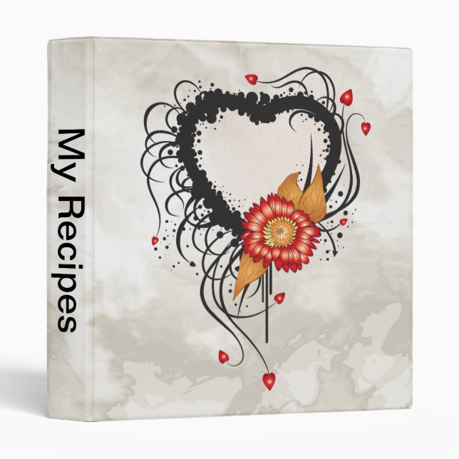 Black Grunge Heart Sunflower 3 Ring Binder (Front/Spine)