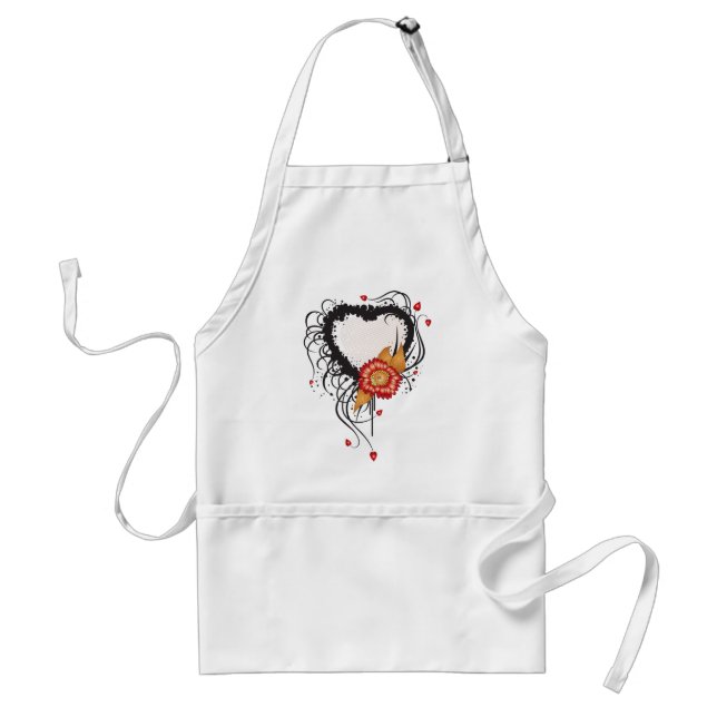 Black Grunge Heart Sunflower Adult Apron (Front)