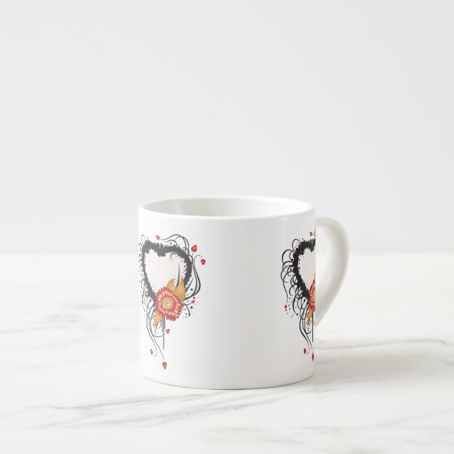 Black Grunge Heart Sunflower Espresso Cup (Front Right)