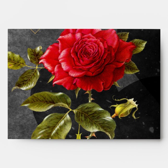 Black Grunge Hearts with Red Rose Envelope (Front)