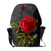 Black Grunge Hearts with Red Rose Messenger Bag Black Grunge Hearts with Red Rose Messenger Bag