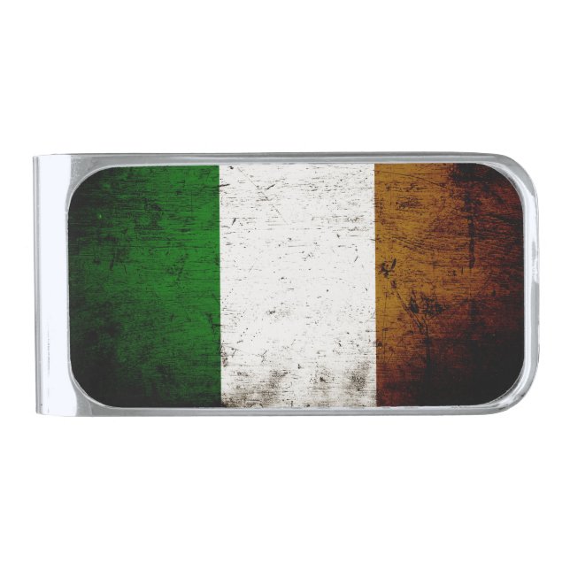 Black Grunge Ireland Flag Silver Finish Money Clip (Front)