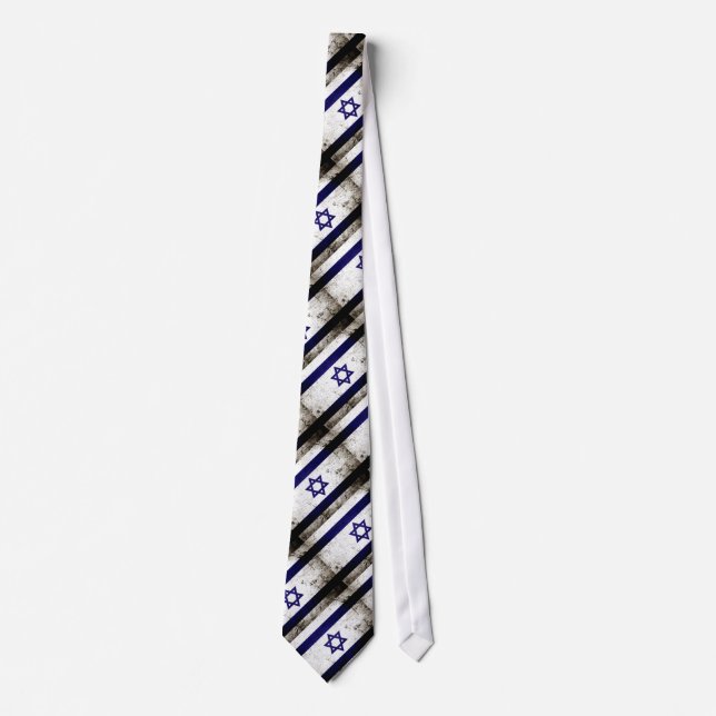 Black Grunge Israel Flag Neck Tie (Front)