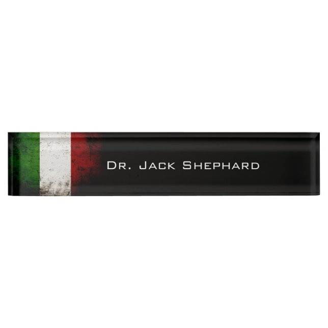 Black Grunge Italy Flag Desk Name Plate (Front)