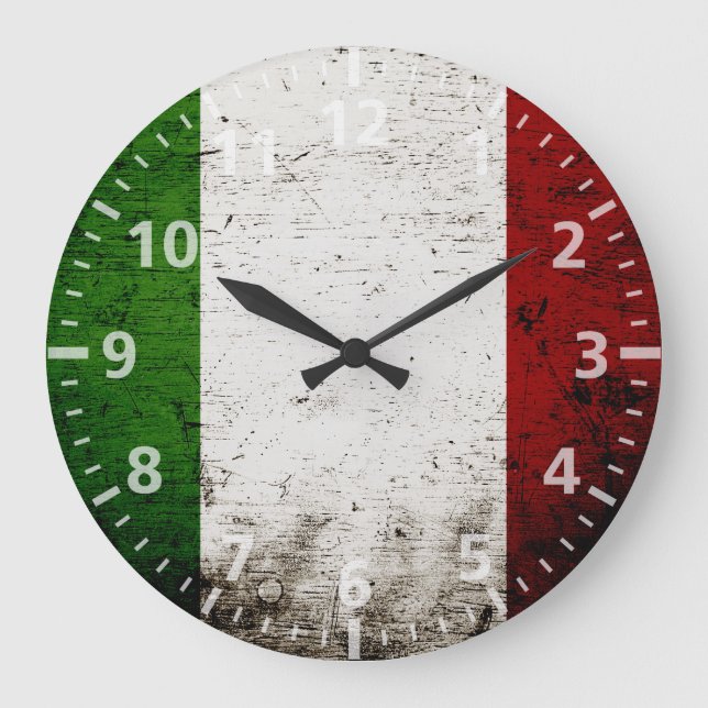 Black Grunge Italy Flag Large Clock (Front)