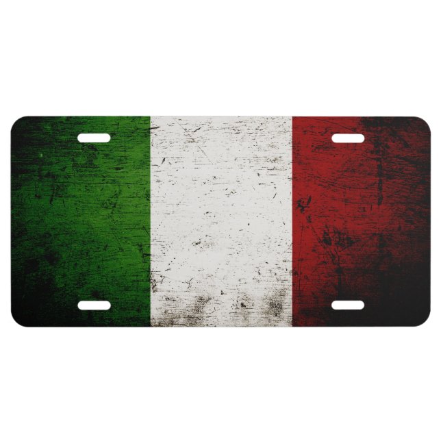 Black Grunge Italy Flag License Plate (Front)