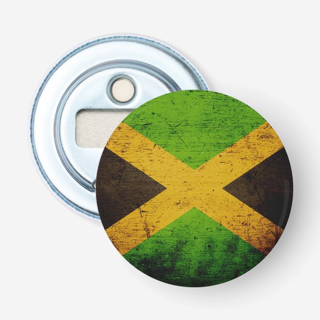Black Grunge Jamaica Flag Bottle Opener (Front)