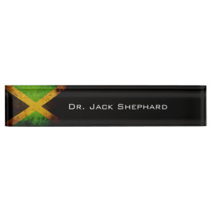 Black Grunge Jamaica Flag Desk Name Plate