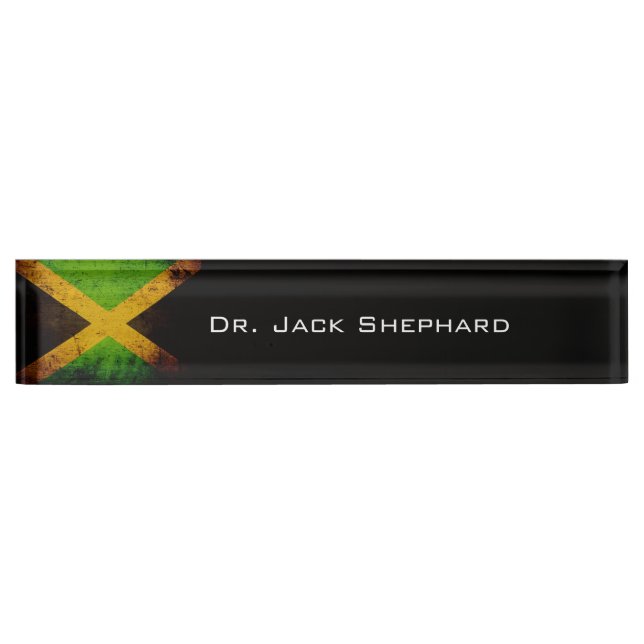 Black Grunge Jamaica Flag Desk Name Plate (Front)