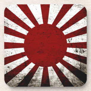 Black Grunge Japan Rising Sun Flag Beverage Coaster