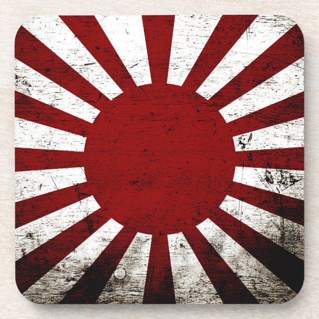 Black Grunge Japan Rising Sun Flag Beverage Coaster (Front)