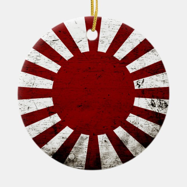 Black Grunge Japan Rising Sun Flag Ceramic Ornament (Front)