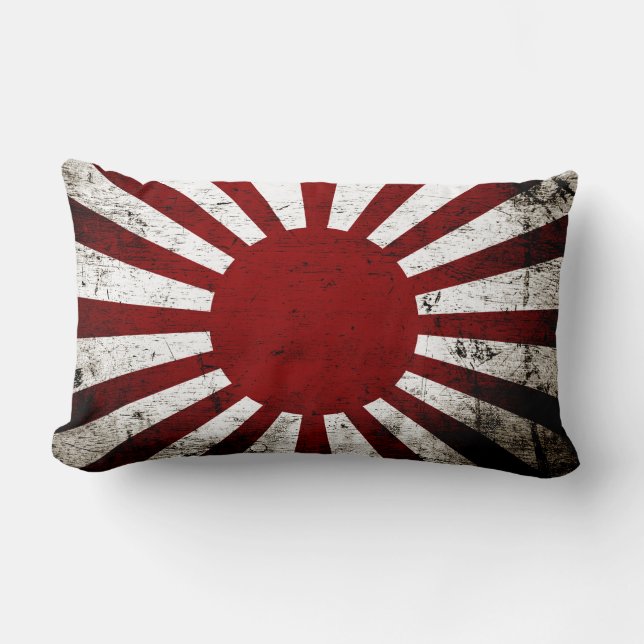 Black Grunge Japan Rising Sun Flag Lumbar Pillow (Front)