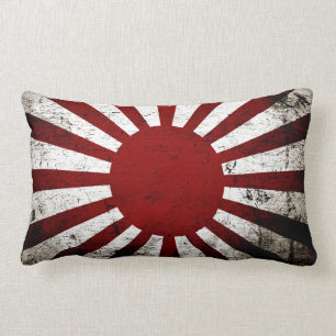 Black Grunge Japan Rising Sun Flag Lumbar Pillow