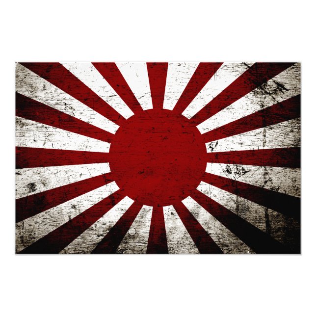 Black Grunge Japan Rising Sun Flag Photo Print (Front)