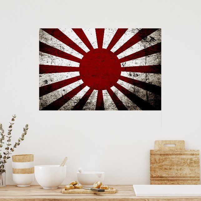 Black Grunge Japan Rising Sun Flag Poster | Zazzle