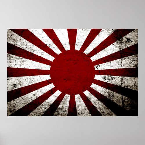 Black Grunge Japan Rising Sun Flag Poster