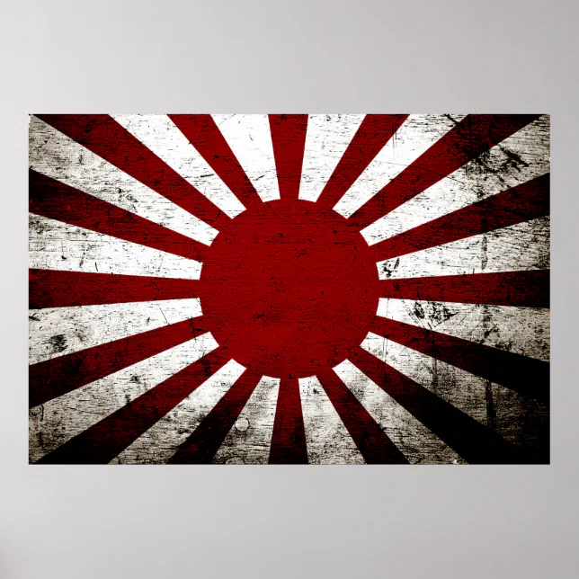 Black Grunge Japan Rising Sun Flag Poster | Zazzle