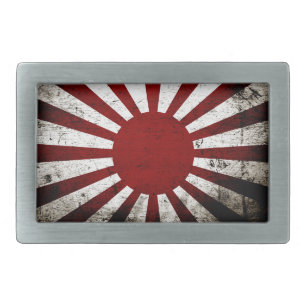 Black Grunge Japan Rising Sun Flag Rectangular Belt Buckle