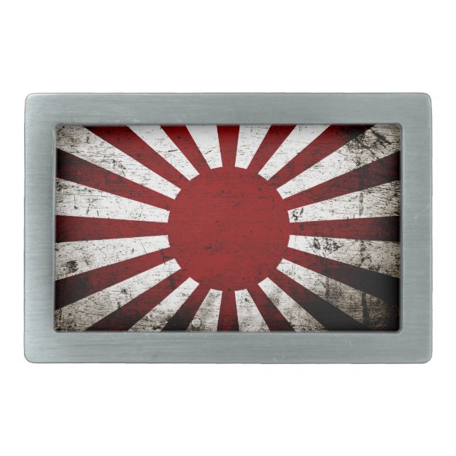 Black Grunge Japan Rising Sun Flag Rectangular Belt Buckle (Front)