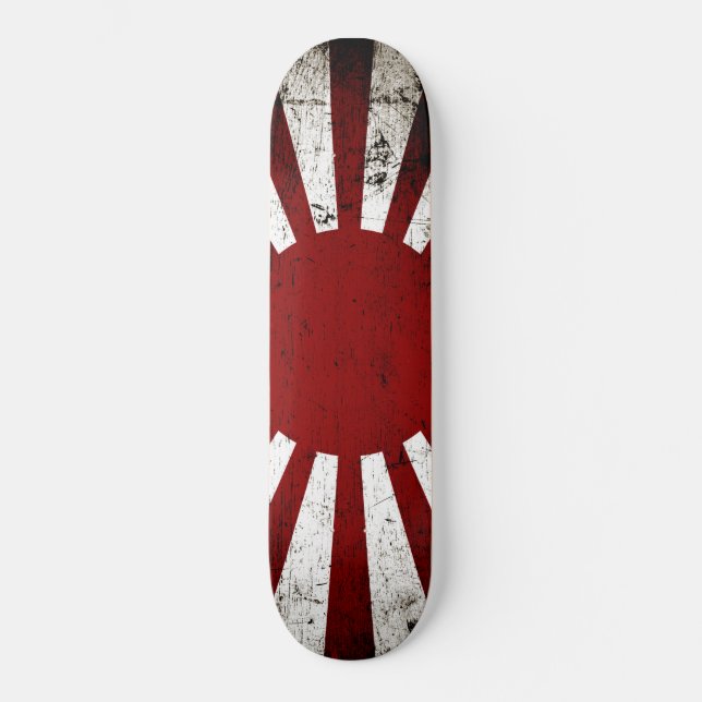 Black Grunge Japan Rising Sun Flag Skateboard Deck (Front)