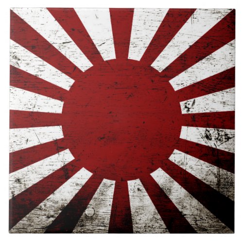 Black Grunge Japan Rising Sun Flag Tile