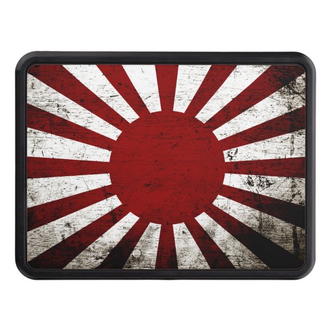 Black Grunge Japan Rising Sun Flag Tow Hitch Cover (Front)