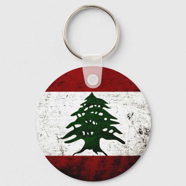 Black Grunge Lebanon Flag Keychain (Front)