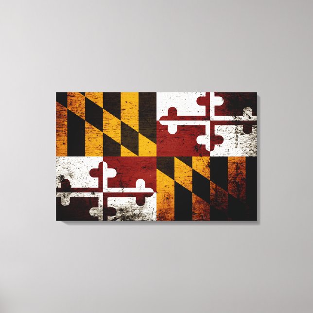 Black Grunge Maryland State Flag Canvas Print (Front)