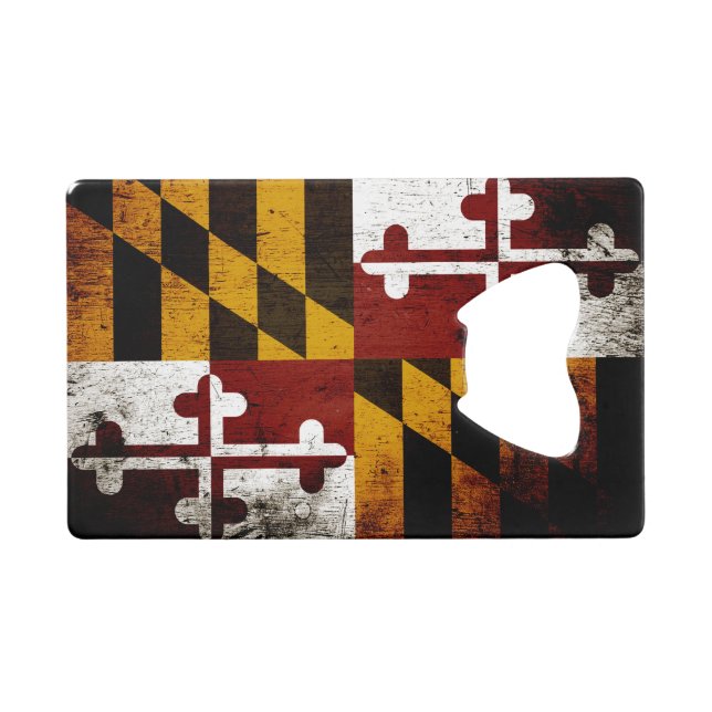 Black Grunge Maryland State Flag Credit Card Bottle Opener (Front (Horizontal))