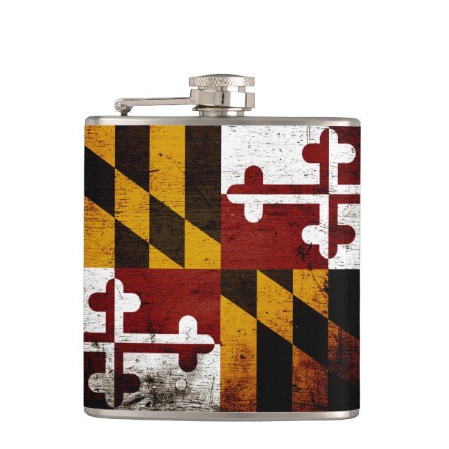 Black Grunge Maryland State Flag Flask (Front)