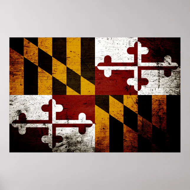 Black Grunge Maryland State Flag Poster | Zazzle