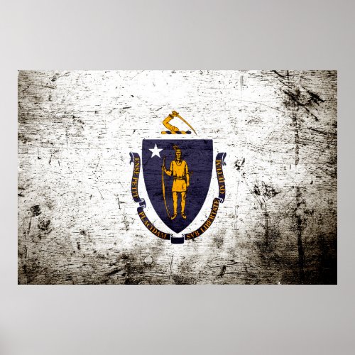 Black Grunge Massachusetts State Flag Poster