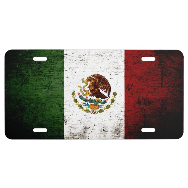 Black Grunge Mexico Flag License Plate (Front)
