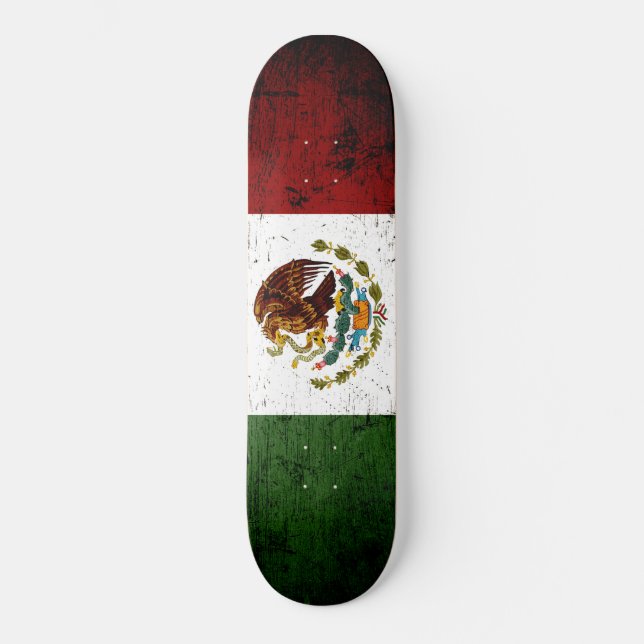 Black Grunge Mexico Flag Skateboard (Front)